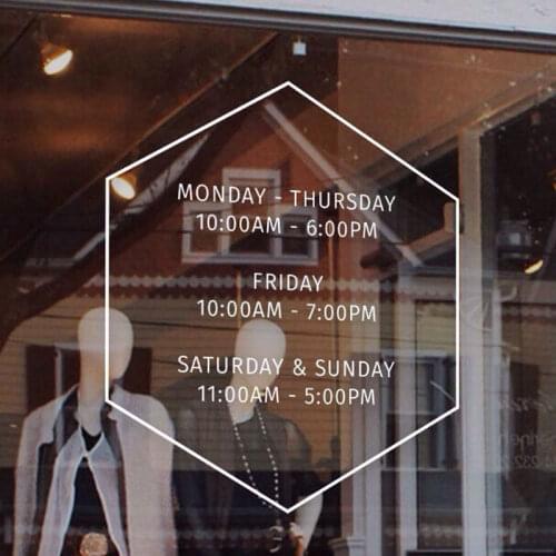 Store Hours Sign - Simplistic Modern Business Vinyl Hexagon Decal Hours Of Operation Sticker For Glass Window Door BH04