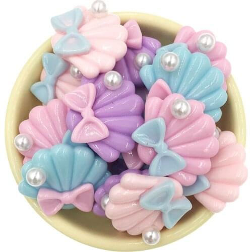 10Pcs Kawaii Shell Pearl Resin Decoration Crafts Flatback Cabochon Scrapbooking Embellishments Diy Hair Bow Phone Accessories