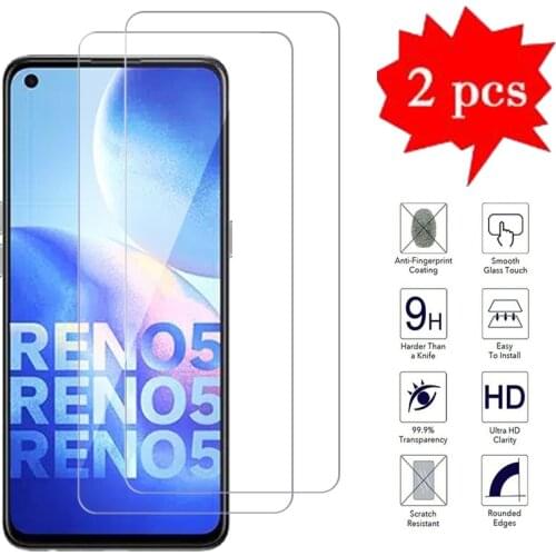 2Pcs For OPPO Reno5 Glass Phone Front Screen Protector Film 9H Tempered Glass On OPPO Reno 5 5G Cover