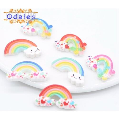 30Pcs/lots Cute Rainbow Resin Supplies DIY Baby Girls Shoes/Clothing Crafts Planar Stone Appliques Ornament Wedding Decoration