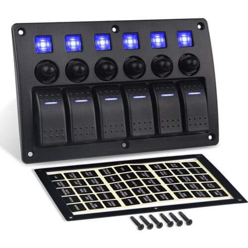 6 Gang 12-24V Toggle Rocker Switch Panel Circuit Breaker Vehicle Truck Auto Panel Switch Waterproof With Stickers