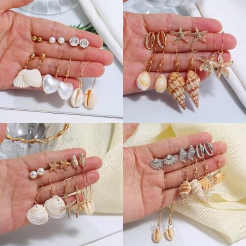 6 Pairs/set Shell Hoops Earrings Pearl Scallop Dangle Earrings For Women 2019 Fashion Beach Jewelry Wedding Love Pearl Earring