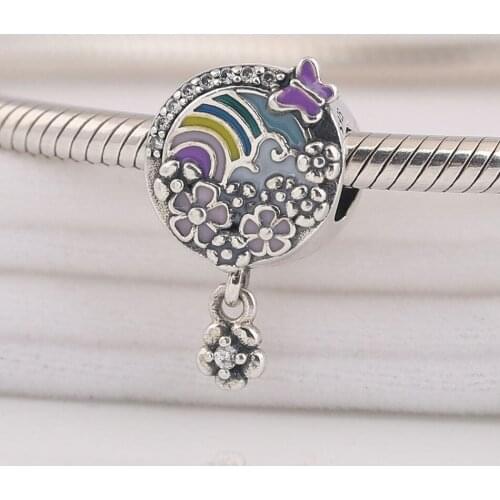 Authentic S925 Silver Enamel Flower Color Story With Crystal Pendant Bead Charm for Women Bracelet Bangle DIY Jewelry