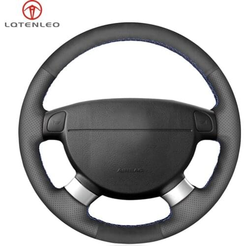 LQTENLEO Black Genuine Leather Suede Car Steering Wheel Cover For Chevrolet Lova Aveo Buick Excelle Daewoo Gentra Daewoo Lacetti