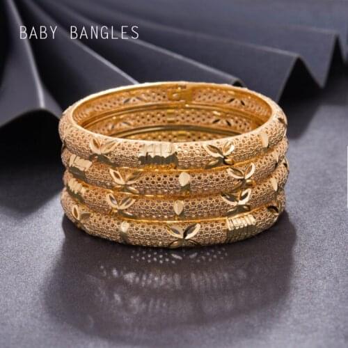 24K Ethiopian 4-12 Years 4pcs/Lot Dubai Trendy Gold Color Bangles for Child baby Arab African Bracelet Jewelry Middle East Gifts