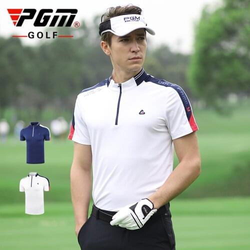 2020 PGM New Golf Apparel Mens Short Sleeve Zip Collar Golf T-shirt Quick dry tops Sportswear Breathable sports clothing