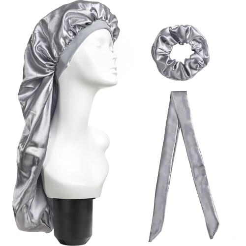 Dirty Braid Hair Cap Hair Care Long Cap Headscarf Three-piece Wide-brimmed Home Hat Elastic Wide Edge Satin Bonnet