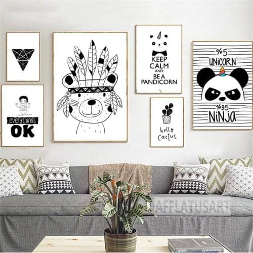 Indian Bear Panda Nordic Poster Wall Art Canvas Painting Black White Posters And Prints Wall Pictures For Living Room
