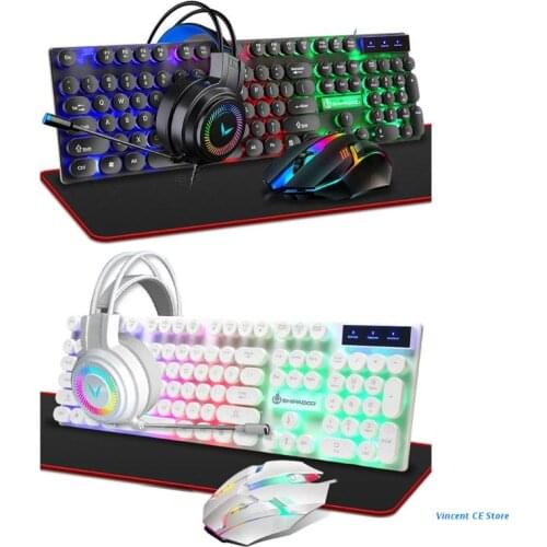 K92F 4-1 Gaming Keyboard + Mouse + Headset + Mousepad RGB LED Wired Mechanical Feel