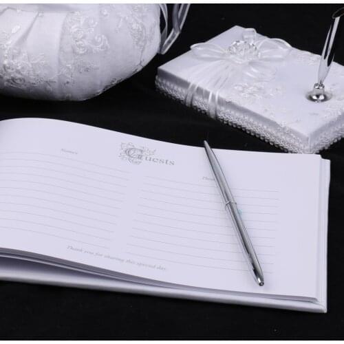 4 Pieces Wedding Ceremony Flower Basket,, Guest Book, Pen & Ring Pillow Sets