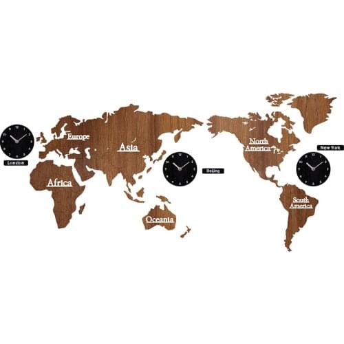 Creative World Map Wall Clock Wooden Large Wood Watch Wall Clock Modern European Style Round Mute relogio de parede