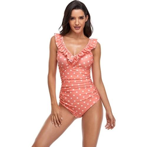 New Style Cover Belly Slimming Hot Spring Swimsuit, European and Korean Version Cute Polka Dot Halter Swimsuit Female Bikini