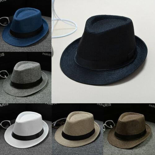 Fashion Mens Ladies Formal hat Straw Trilby Fedora Hat Summer Sun Panama Cap Beach Hat