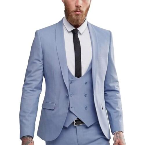 Mens Suits Slim Fit Royal Blue/White Lapel 3 Pieces Business Groom Jacket Tuxedos for Wedding Prom Evening(Blazer+Vest+Pants)