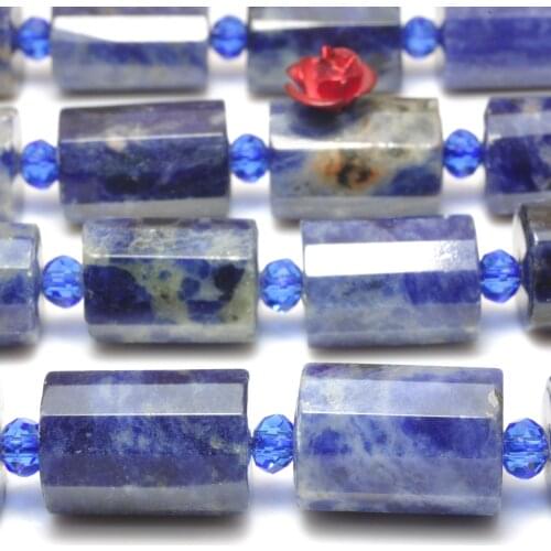 Natural Blue Sodalite Faceted Tube Beads Loose Gemstones Wholesale Jewelry Making Stuff Semi Precious Stone