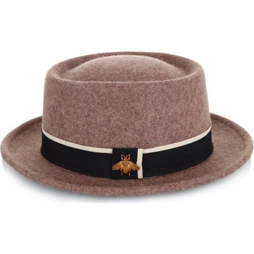 New Korean Jazz Hat of Pure Wool for Autumn and Winter Ladies in 2018,Fashionable Bee Trim Little Top Hat Traditional Felt Hat