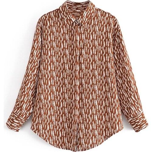 2021 Fall Womens Clothing New Trendy Long-Sleeve Color Matching Pattern Button Straight Shirt for Women