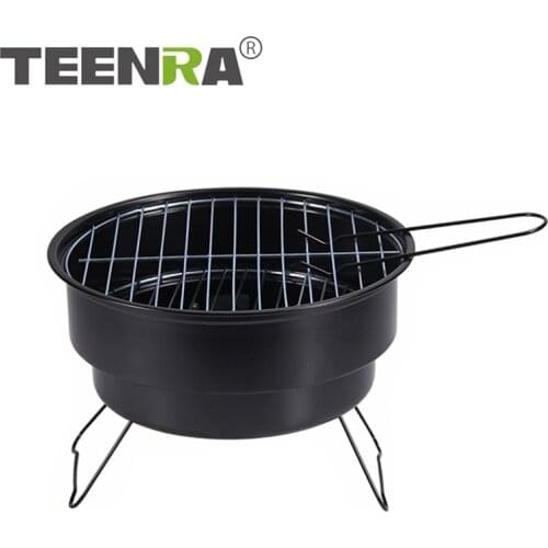TEENRA Portable BBQ Grill Round Barbecue Rack Stainless Steel Mini BBQ Charcoal Grill Camping Barbecue Tools