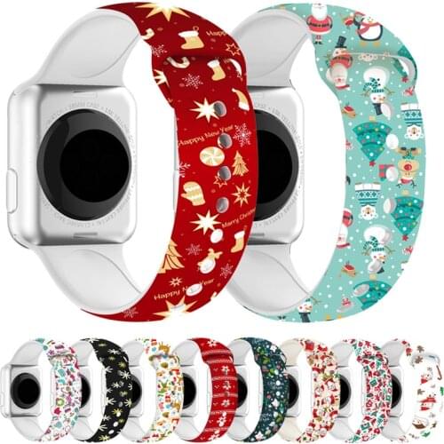 Christmas Silicone Watch Band for Apple 44mm 40mm 38mm 42mm Women Men Bracelet Pattern Printed Strap for IWatch Series 6 5 4 3 2