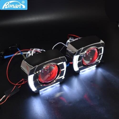 RONAN Car Styling LED Optical Halo Angel Eyes Integrated Shrouds 2.5'' Ver8.1 Bi Xenon Projector Lens Demon Devil Eyes