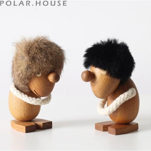 Nordic Wooden Nutcracker Danish Fuzzy Man Wood Dolls Optimists and Pessimist Puppet Birthday Gift for Men Boys Home Decoration