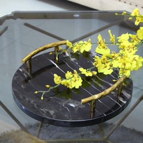 Nordic Modern Light Luxury Black Marble Round Tray Model Room Hotel Storage Ornaments Gifts