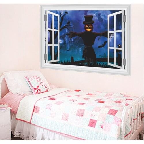 Horrifying Pumpkin Ghost Bat Wall Stickers For Kids Rooms Decor 3D Effect Halloween Window Wall Decals PVC Mural Art Diy Posters