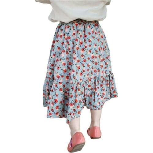 Printed Skirt for Girl 2020 Casual Summer Clothing Elastic Waist Pleated Skirts Childrens Mid-Calf Bottom Fashion Skirts