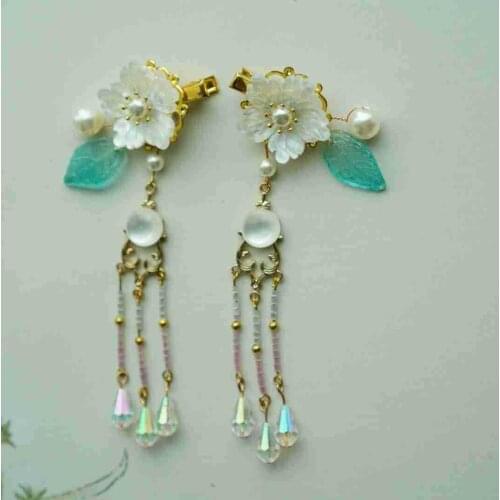2 pcs Ancient Flower Hair Clips Long Tessal Stone Hair Clips Bride Wedding Hanfu Hair Acceaaory Jewelry Handmade Hair Clip