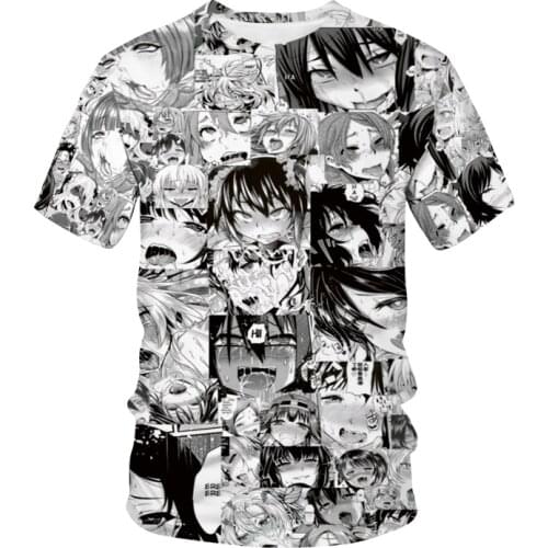 Ahegao T-shirt Anime 3D Print Men Women Streetwear Hentai Pattern O-Neck Hip Hop T Shirt Harajuku Casual Tops Sexy Girl Clothing