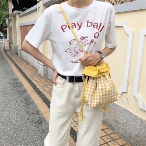 2019 Fashion String Women Bucket Bag Plaid Canvas Messenger Bag High Quality Students Shoulder Bag for Young Female Crossbody