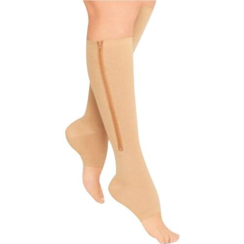 Women Zipper Compression Socks S/M/XL Comfortable Zip Leg Support Knee Open Toe Sox