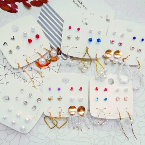 Fashion Womens Variety Simulation Pearl Stud Metal Earrings Sets 2021 Korean Hoop Circle Earrings Geometric Statement Jewelry