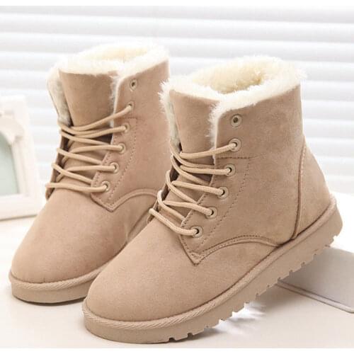 Winter Boots Women Short Plush Snow Boots Womens Keep Warm Ankle Boots Woman Solid Platform Flat Ladies Fashion Lace Up Shoes