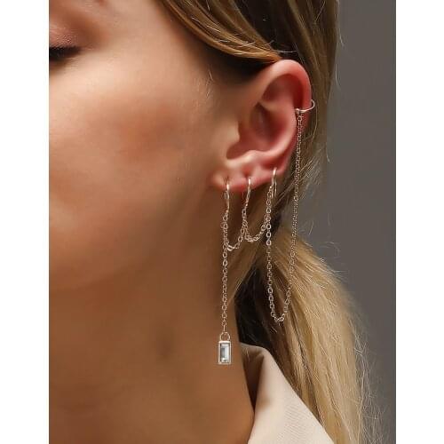 Golden Linear Irregular Long Pendant Zircon Tassel Ear Cuff Copper Glossy Retro Dangle Earrings & Drop Earrings for Women & Men