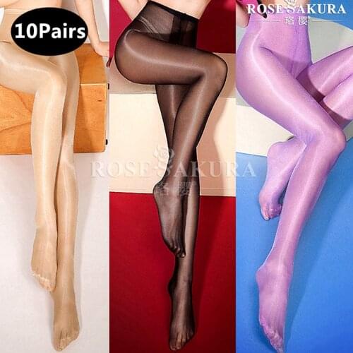 10pcs/lot 30 Deniers High Waist Oil Shine Tights Girls Glitter Pantyhose Open Crotch Sexy Shiny & Lustre Legs 0805