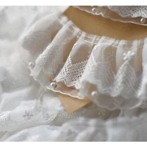 2Meters/lot 6.5cm wide double layer trims pleated embroidered lace for baby skirt collar/hat/home garden decoration X681