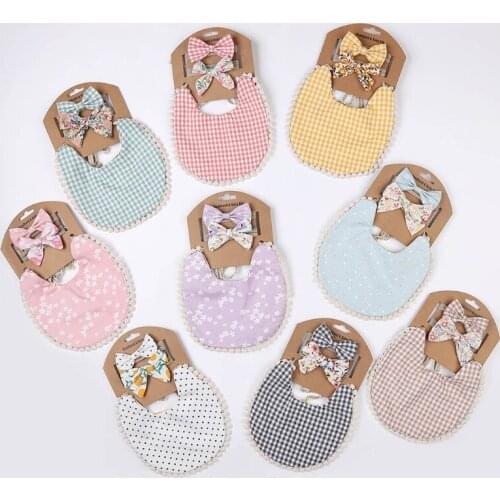 2 Pcs Baby Headbands+ 1 Pc Tassel Saliva Towel Kit Newborn Floral Print Double Side Bibs Bandana Burp Cloths Feeding Smock 97BC