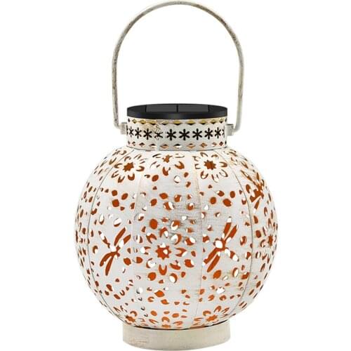 2 Pack Solar Lawn Lantern Wrought Iron Hollow Lamp Outdoor Portable Solar Lamp For Garden Decoration Hanging Lamp Warm Lighting