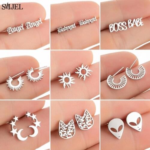 2021 Fashion Star Scalloped Metal Black Earrings Punk Old English Letter Angel BOSS BABE Earrings For Women Best Gifts Oorbellen