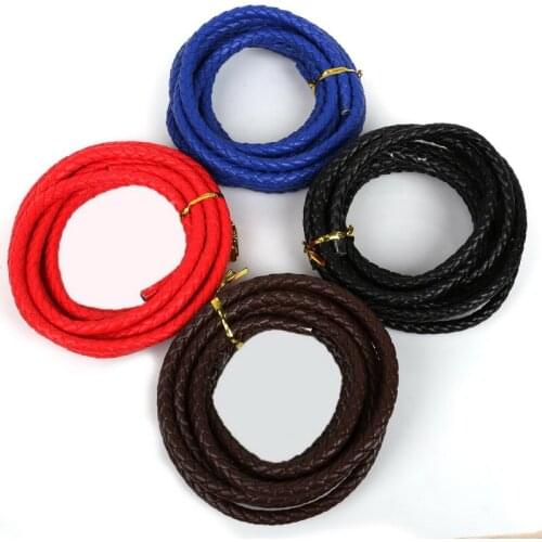 3meters/lot 7mm Width Round Braided PU Leather Cord 4 Colors DIY Craft Rope String for Jewelry Necklace Bracelet Making