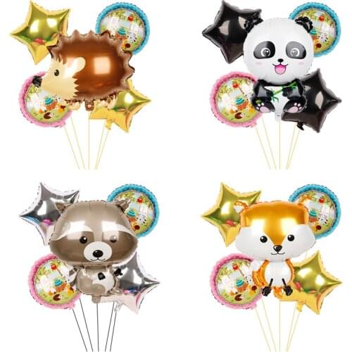 5pcs/set Large Jungle Hedgehog Fox Raccoon Balloons Cartoon Animal foil Balloon Birthday Safari Party Decor kids toys
