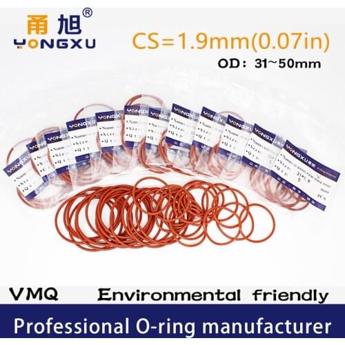 5PCS/lot Silicon O-ring Silicone/VMQ CS1.9mm OD31/32/33/34/35/36/38/40/42/45/46/50*1.9mm O Ring Seal Rubber Gasket Rings