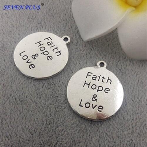 M0125 High Quality 20 Pieces/Lot Diameter 25mm Antique Silver Plated Round Disc Faith Hope Love Inspiration Hope Charms