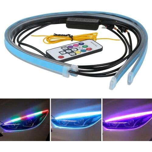 2 Pcs Car LED Light Remote Control Strip Canbus Waterproof Blue Red DRL Daytime Running Turn Signal lights Strip 12V Headlight