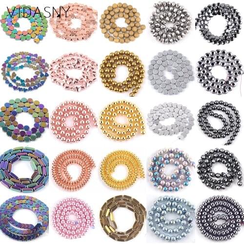 Natural Rose Gold Black Hematite Stone Beads For Jewelry Making 4mm-10mm Heart Round Charm Beads Diy Bracelets Accessories 15"