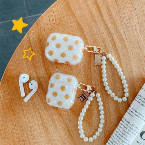 Earphone Case for AirPods 2 1 Luxury Cute Point Bluetooth Wireless Charging Box Covers for AirPods Pro with Pearl Bracelet Shell
