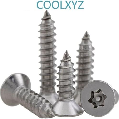 COOLXYZ Stainless Steel Flat Head Six-lobe Self Tapping Screws KA Countersunk Head Plum with Pillar Core Anti-theft Screw 20Pcs