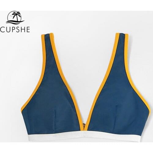 CUPSHE Green Stylish V-Neck Bikini Top Women Sexy Single Padded Bra Top 2021 Girls Separate Swimwear Bathing Bra Top