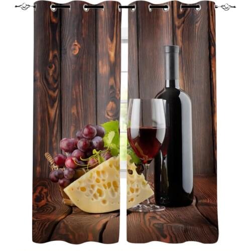 Red Wine Cheese Wood Board Wine Glass Blackout Curtains For Living Room Bedroom Window Treatment Blinds Drapes Kitchen Curtains